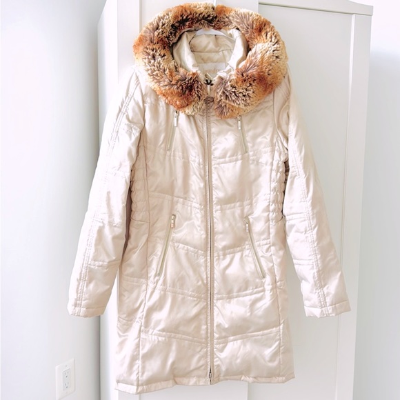 Laundry by Shelli Segal Faux Fur Hooded Puffer Coat Cream